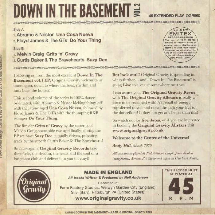 Обратная сторона обложки — ABRAMO & NESTOR / FLOYD JAMES & THE GTs / MELVIN CRAIG / CURTIS BAKER & THE BRAVEHEARTS — Down In The Basement Vol 2 EP