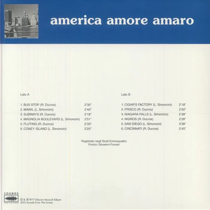 Обратная сторона обложки — Remigio DUCROS / LUCIANO SIMONCINI — America Amore Amaro
