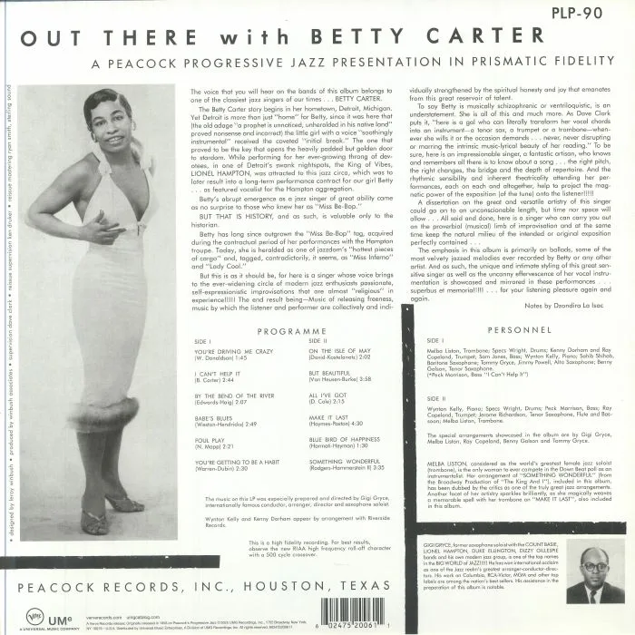 Back cover — Betty CARTER — Out There With Betty Carter (Verve By Request)