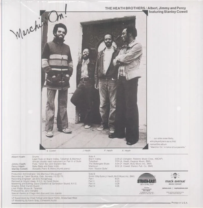 Back cover — The HEATH BROTHERS feat STANLEY COWELL — Marchin' On! (Deluxe Edition) (remastered)