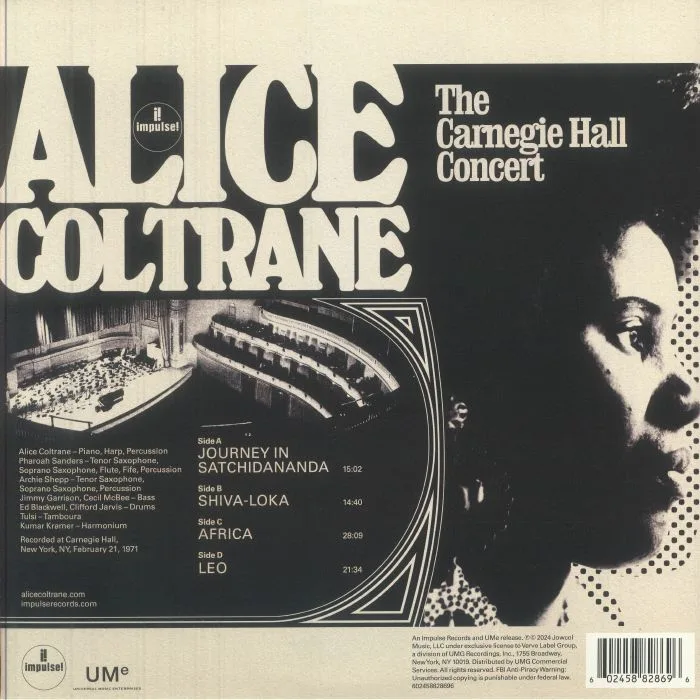 Обратная сторона обложки — Alice COLTRANE — The Carnegie Hall Concert