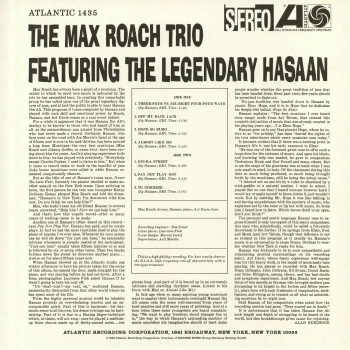 Обратная сторона обложки — The MAX ROACH TRIO / THE LEGENDARY HASAAN — The Max Roach Trio Featuring The Legendary Hasaan