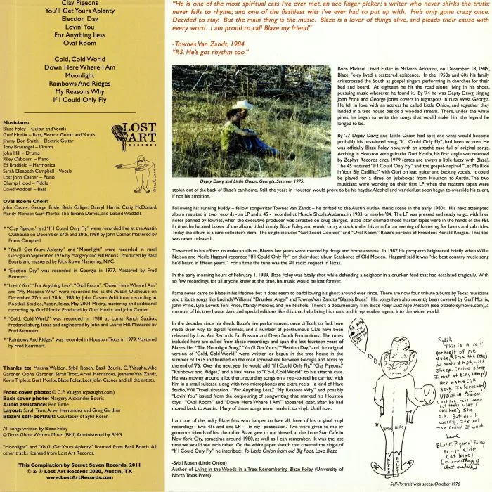 Back cover — BLAZE FOLEY — Clay Pigeons (reissue)