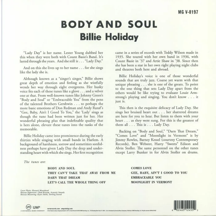 Обратная сторона обложки — Billie HOLIDAY — Body & Soul (reissue)