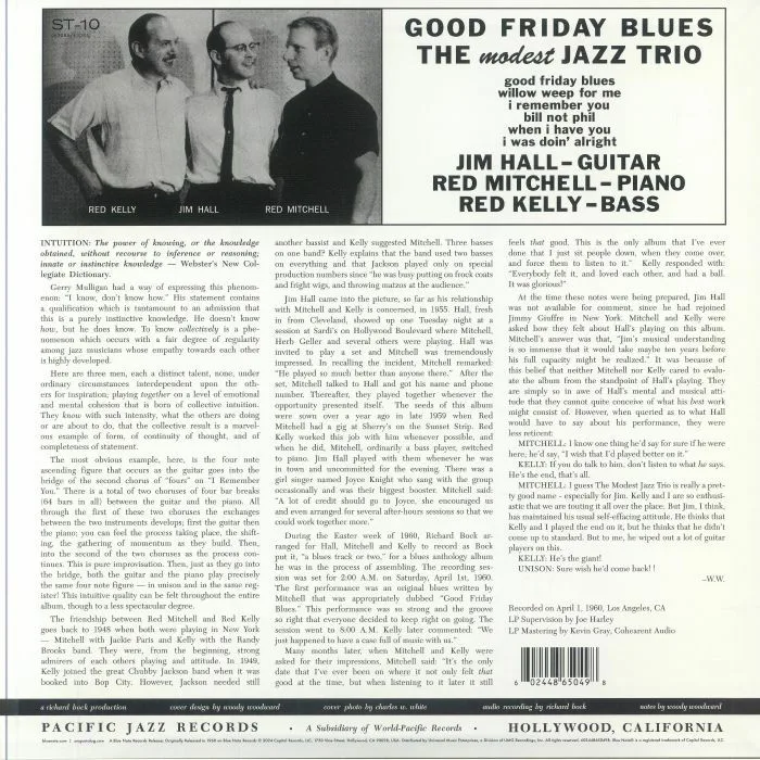Back cover — The MODEST JAZZ TRIO — Good Friday Blues (Tone Poet Series) (B-STOCK)
