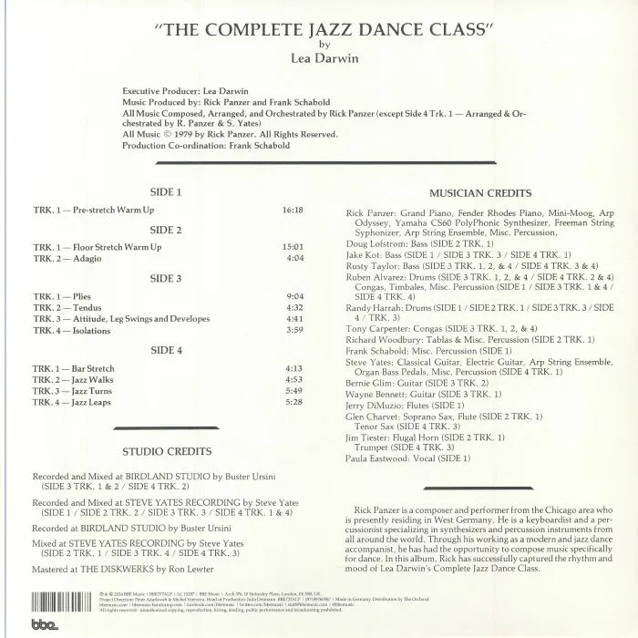 Back cover — Rick PANZER — Music For The Complete Jazz Dance Class With Lea Darwin (reissue)