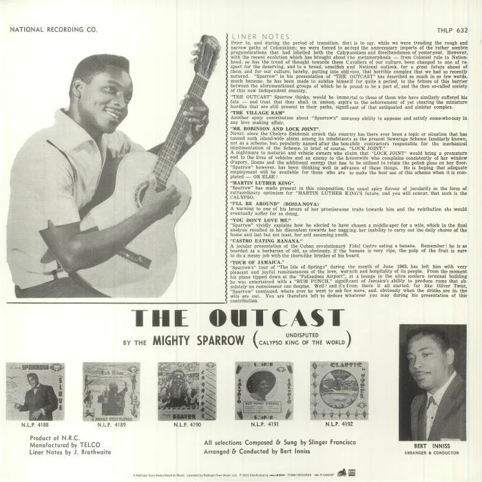 Back cover — MIGHTY SPARROW — Sparrow Sings The Outcast (reissue)