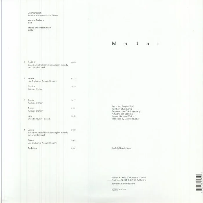 Back cover — Anouar BRAHEM / JAN GARBAREK / SHAUKAT HUSSAIN — Madar (reissue)