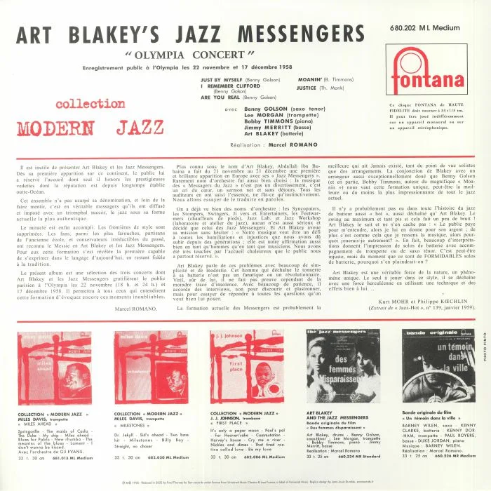Обратная сторона обложки — Art BLAKEY & THE JAZZ MESSENGERS — Olympia Concert