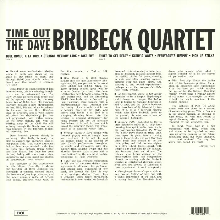 Обратная сторона обложки — The DAVE BRUBECK QUARTET — Time Out (reissue)