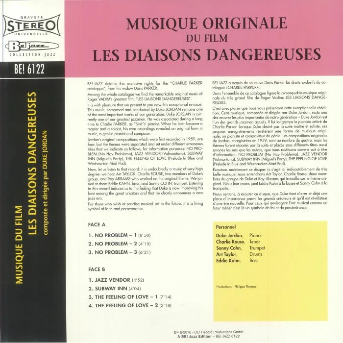 Back cover — Duke JORDAN — Les Liasons Dangereuses (Soundtrack)