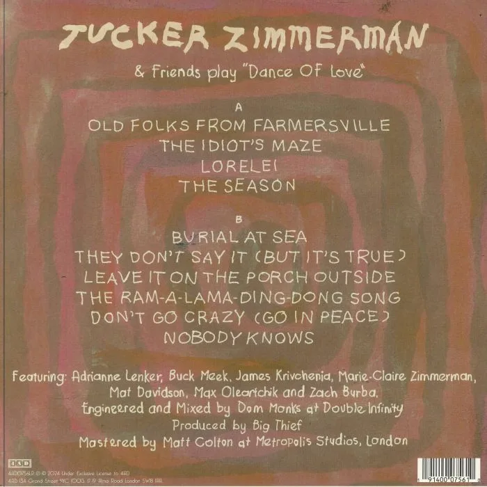 Back cover — Tucker ZIMMERMAN — Dance Of Love