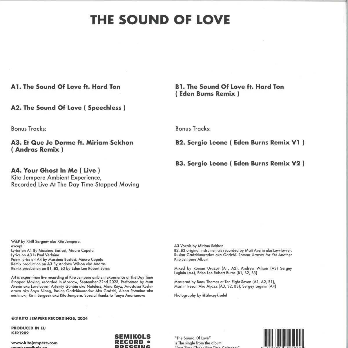 Обратная сторона обложки — Kito Jempere&Hard Ton — The Sound Of Love EP