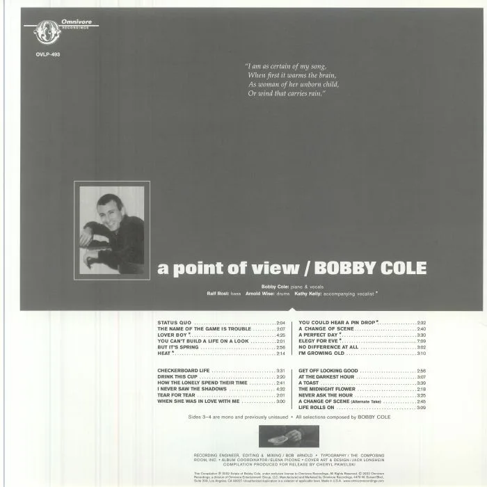 Обратная сторона обложки — Bobby COLE — A Point Of View (reissue)