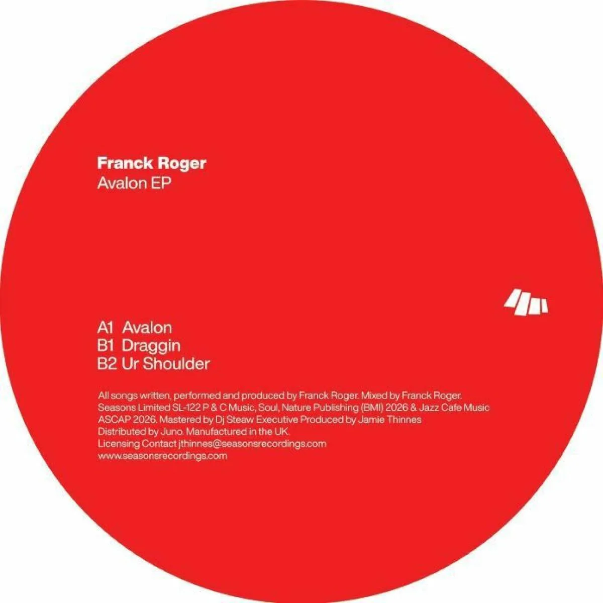 Лицевая сторона обложки — Franck Roger — Avalon EP