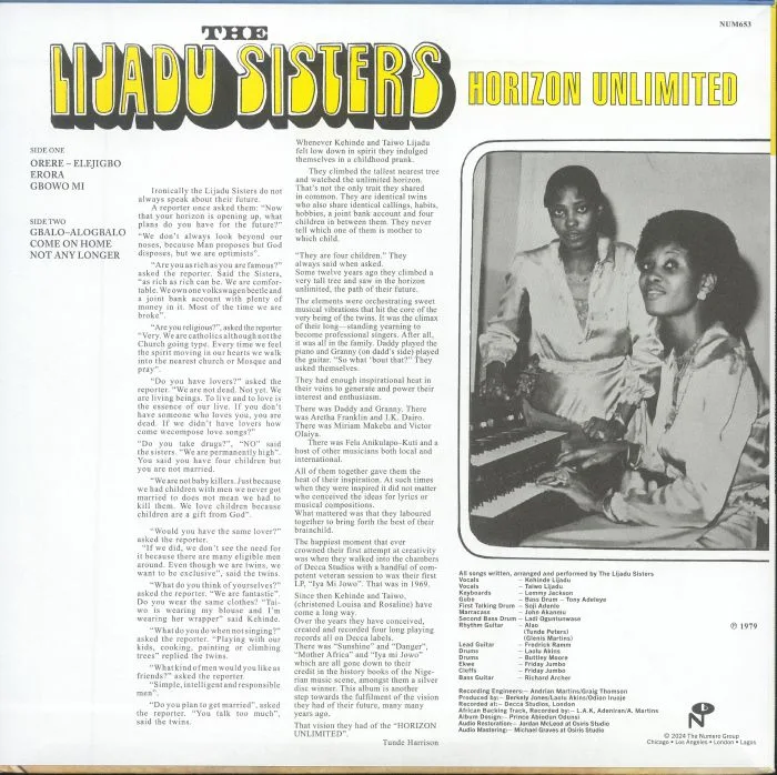 Обратная сторона обложки — The LIJADU SISTERS — Horizon Unlimited (reissue)