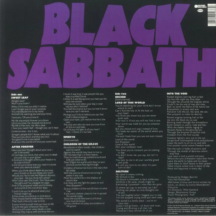 Обратная сторона обложки — BLACK SABBATH — Master Of Reality