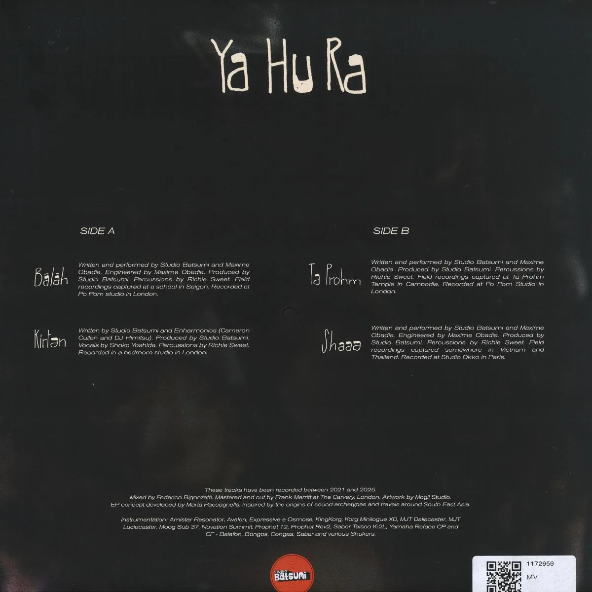 Back cover — Studio Batsumi, Maxime Obadia, Enharmonics — Ya Hu Ra