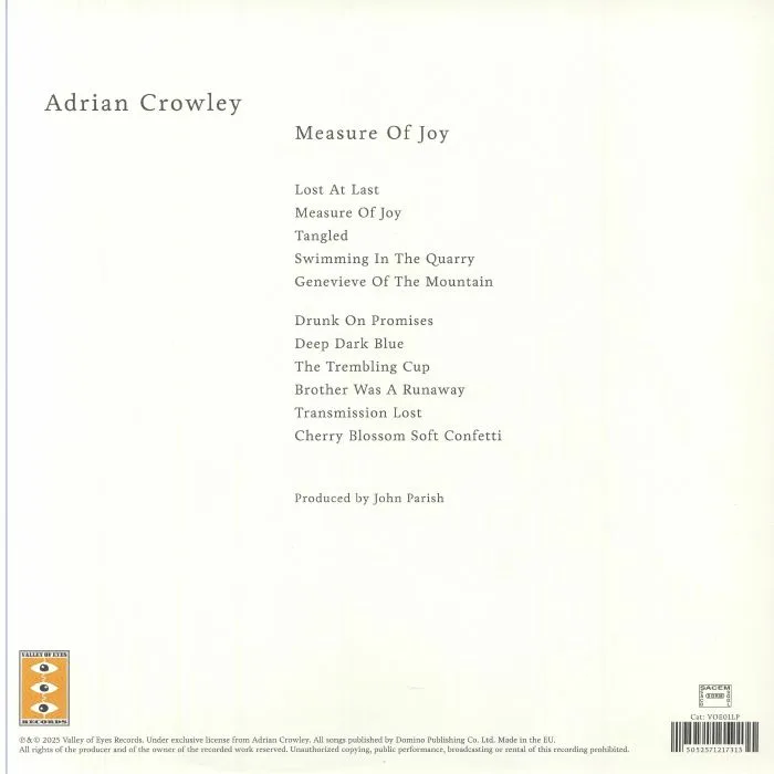 Back cover — Adrian CROWLEY — Measure Of Joy