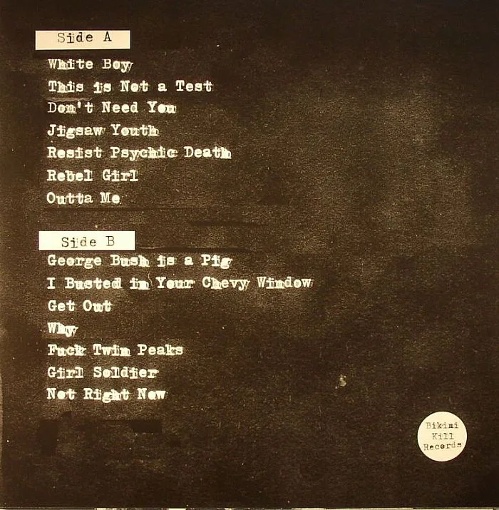 Back cover — BIKINI KILL — Yeah Yeah Yeah Yeah EP (reissue + 7 bonus tracks)