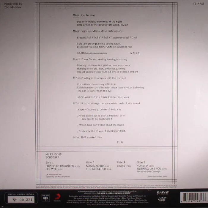 Back cover — Miles DAVIS — Sorcerer