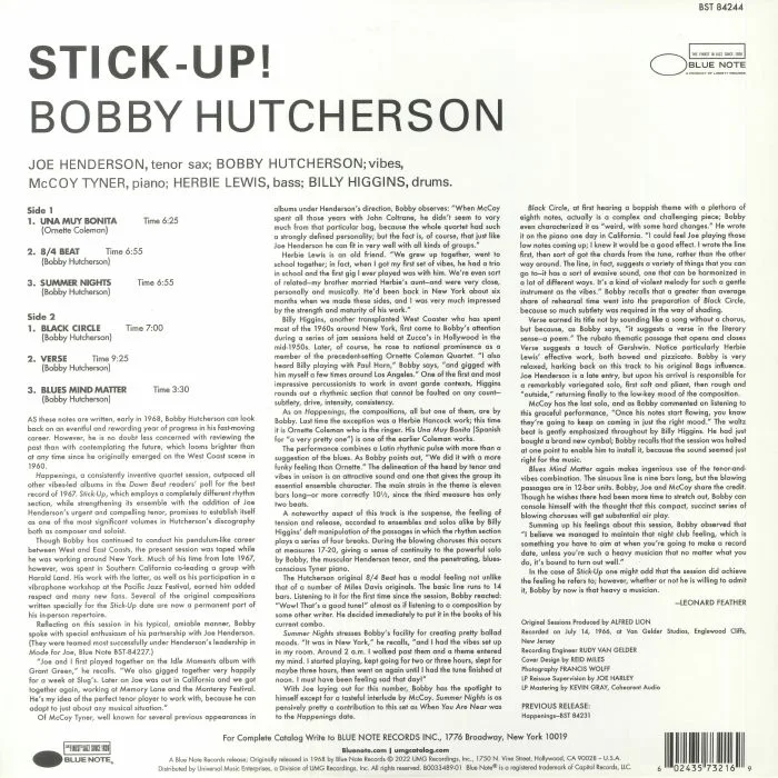 Обратная сторона обложки — Bobby HUTCHERSON — Stick Up! (Tone Poet Series)