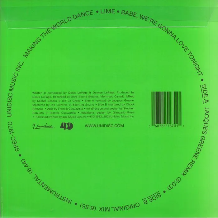 Back cover — LIME — Babe We're Gonna Love Tonight (Jacques Greene remix)