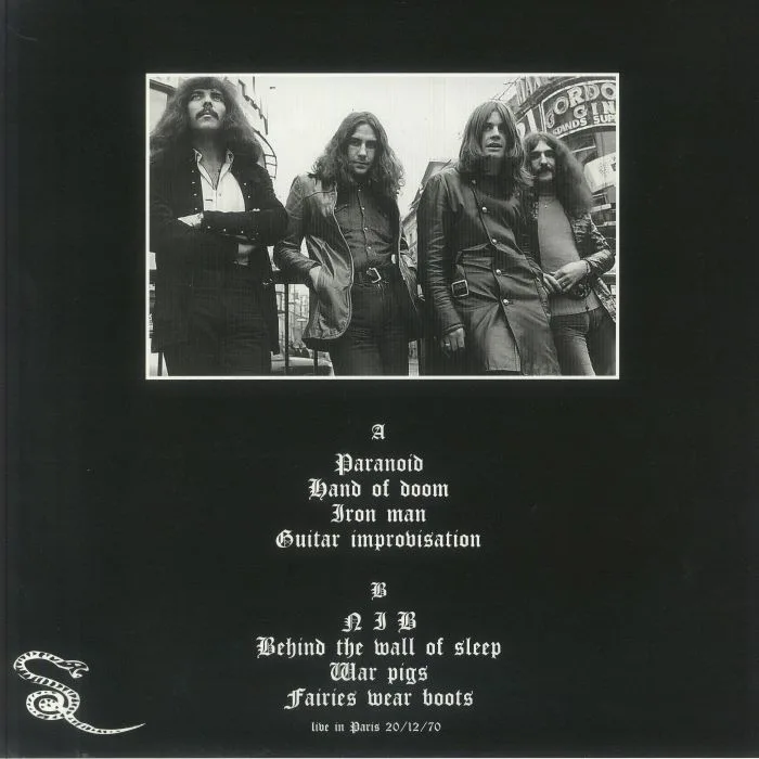 Back cover — BLACK SABBATH — Live In Paris 20 / 12 / 70