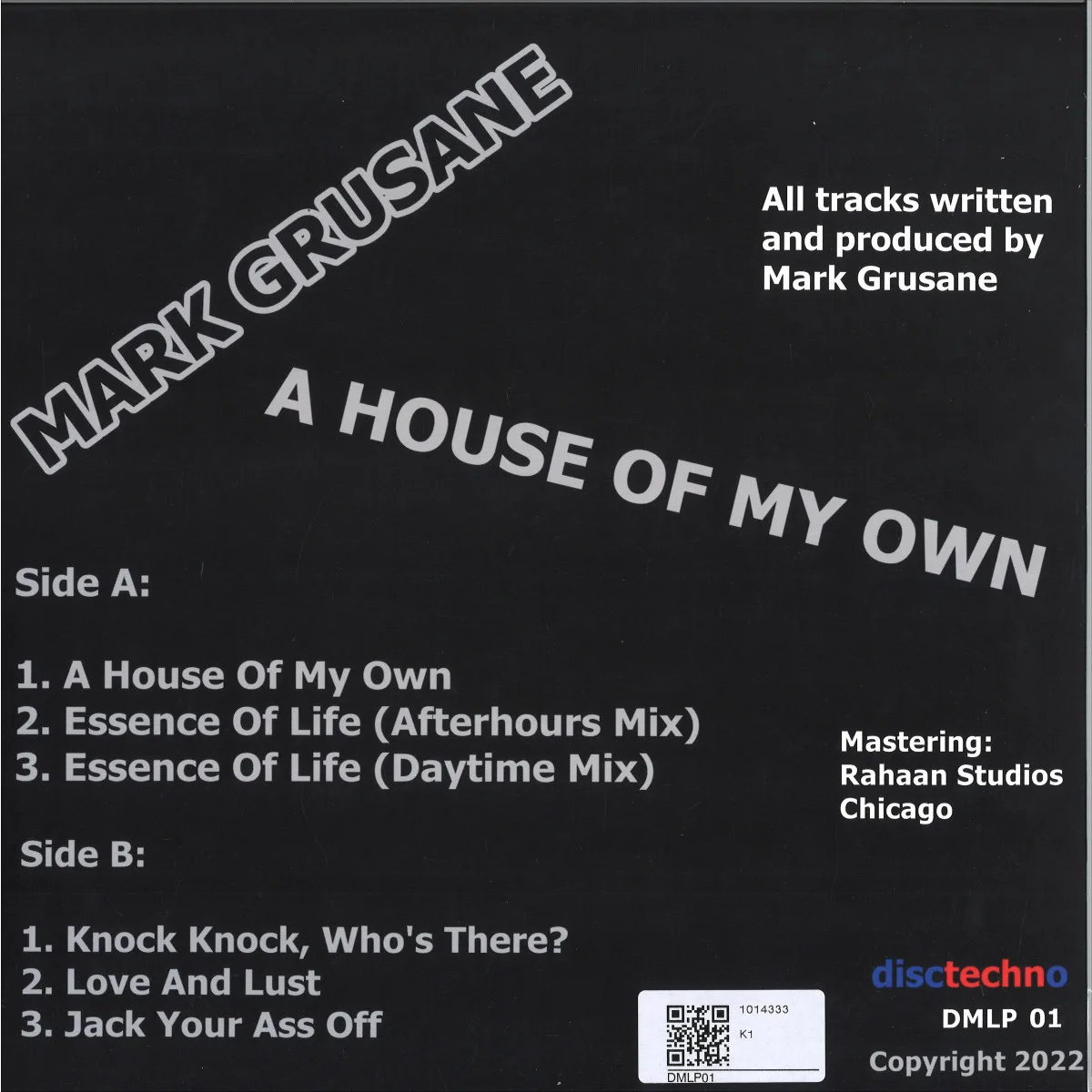 Back cover — Mark Grusane — A HOUSE OF MY OWN