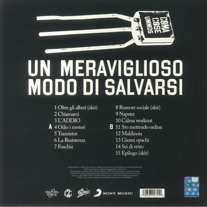 Back cover — COMA COSE — Un Meraviglioso Modo Di Salvarsi (Sanremo Edition)