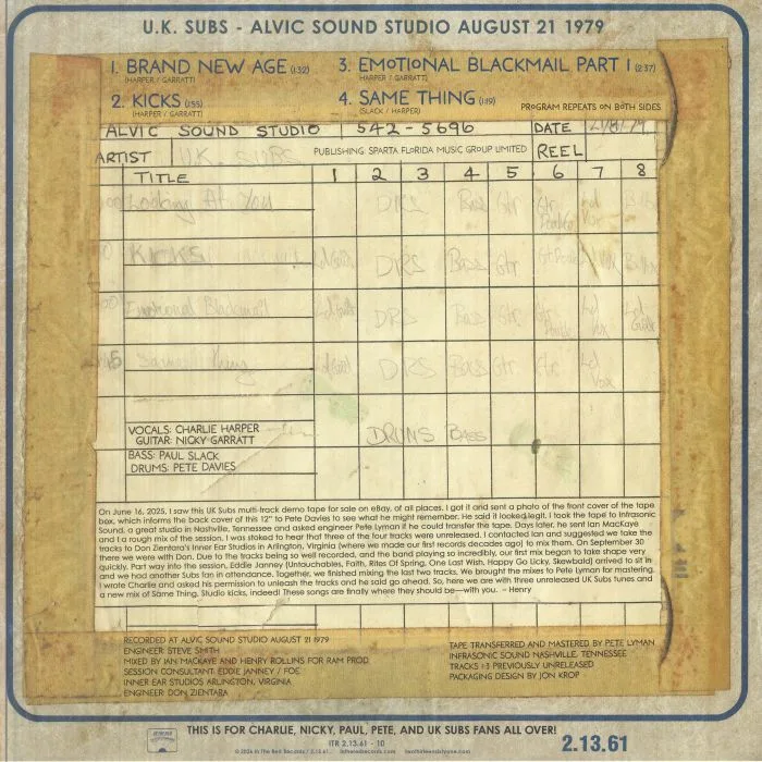 Back cover — UK SUBS — Demo Kicks