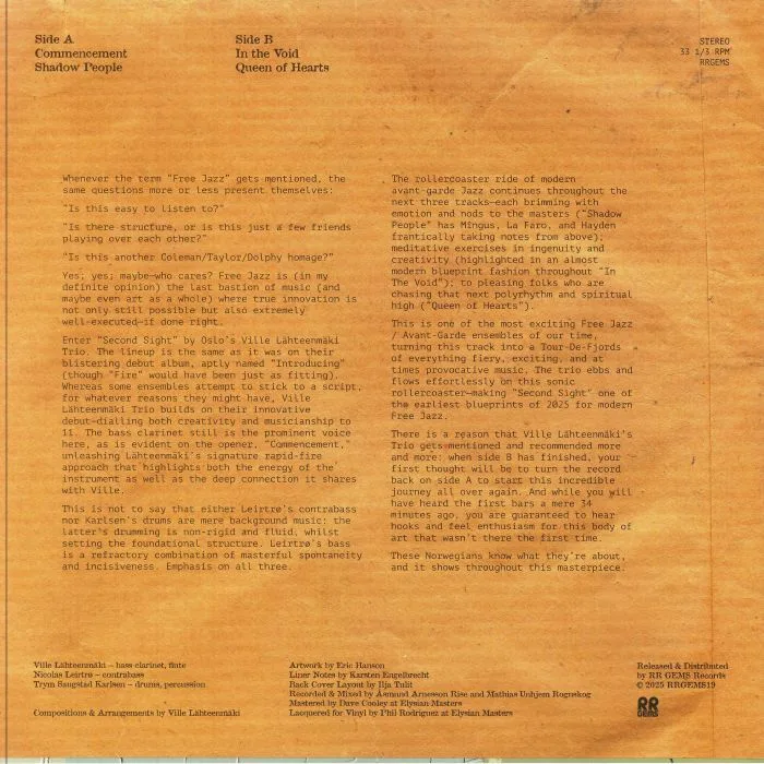 Back cover — VILLE LAHTEENMAKI TRIO — Second Sight