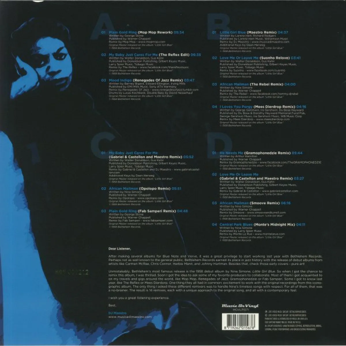 Back cover — Nina Simone/Dj Maestro — LITTLE GIRL BLUE REMIXED LP 2x12"