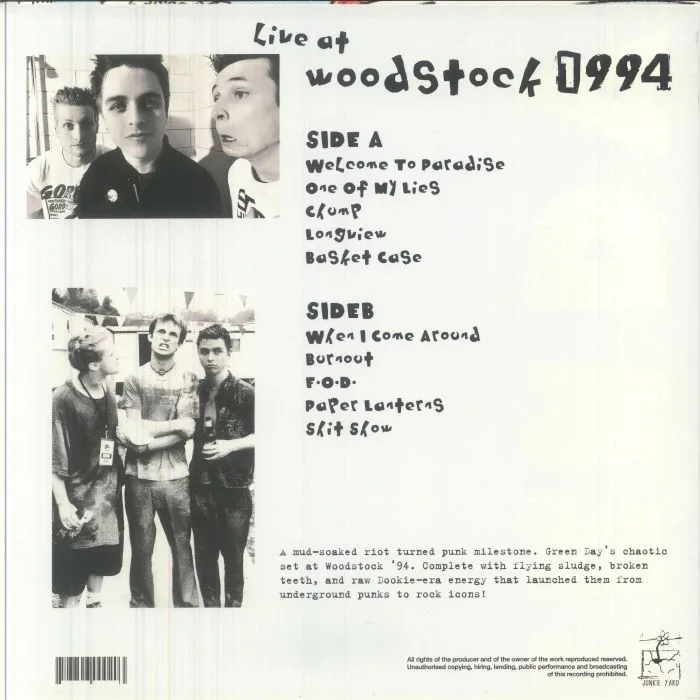 Back cover — GREEN DAY — Woodstock 1994