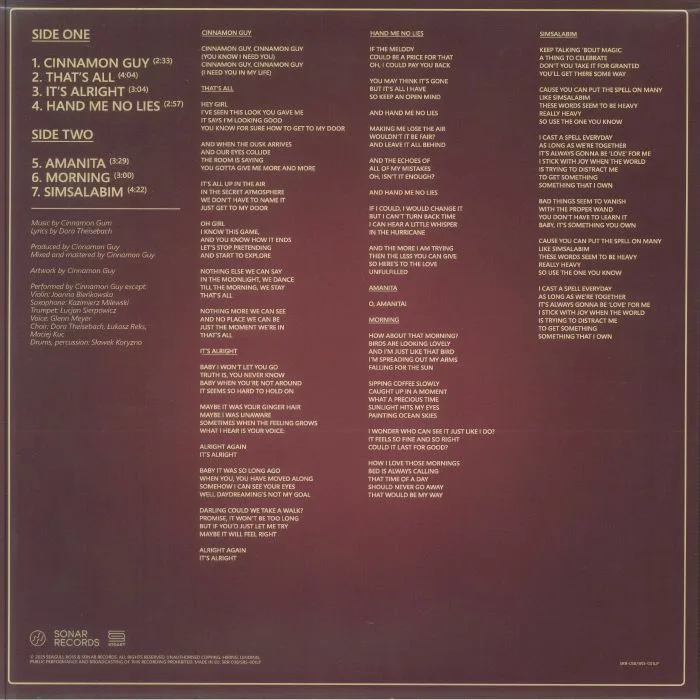 Back cover — CINNAMON GUM — The Cinnamon Show