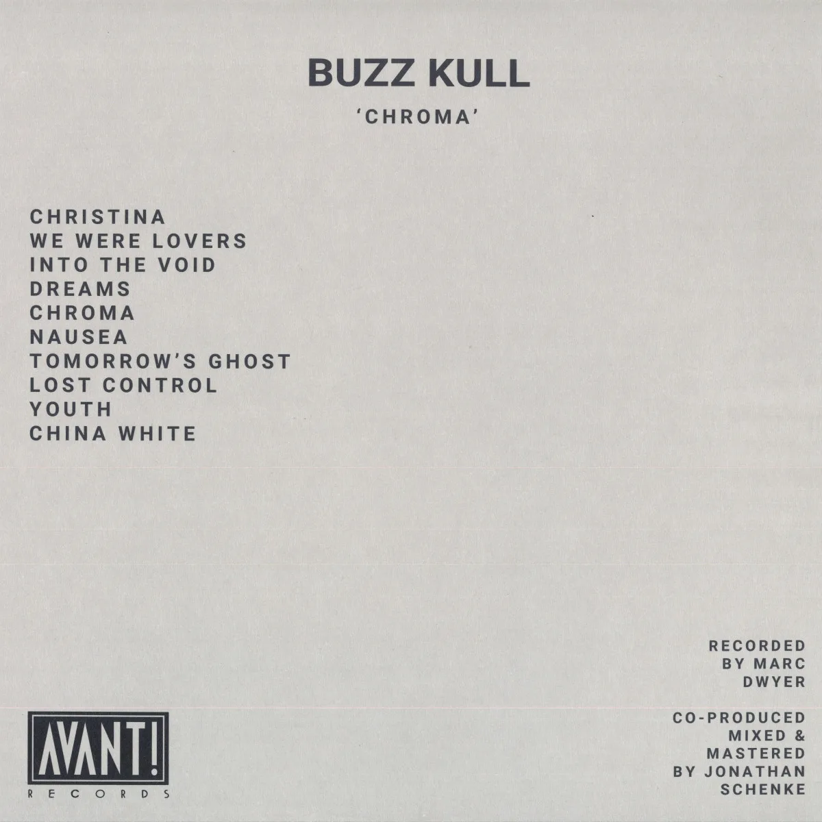 Обратная сторона обложки — Buzz Kull — CHROMA LP