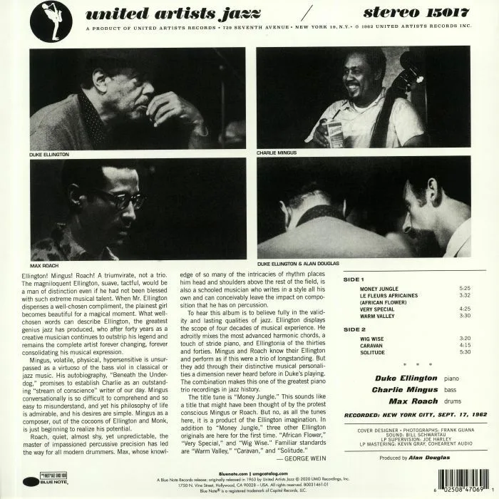 Back cover — Duke ELLINGTON / CHARLIE MINGUS / MAX ROACH — Money Jungle (Tone Poet Series) (reissue) (B-STOCK)