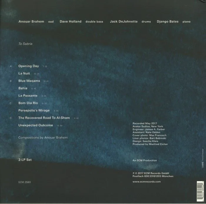 Обратная сторона обложки — Anouar BRAHEM / DAVE HOLLAND / JACK DEJOHNETTE / DJANGO BATES — Blue Maqams