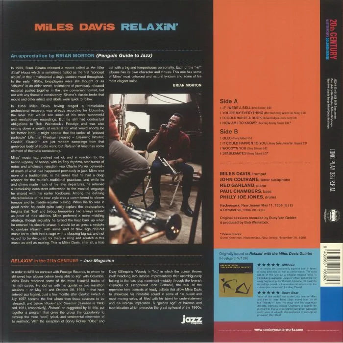 Back cover — Miles DAVIS — Relaxin' (reissue)