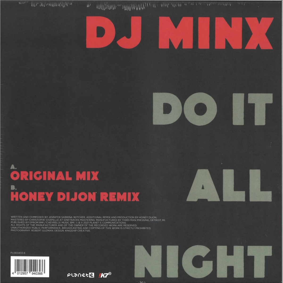 Back cover — Dj Minx — Do It All Night