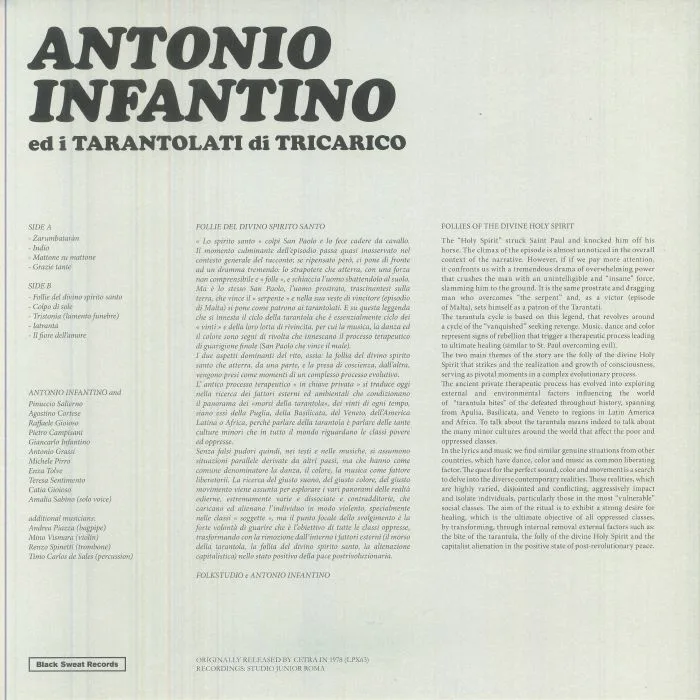 Обратная сторона обложки — Antonio INFANTINO / I TARANTOLATI DI TRICARICO — Follie Del Divino Spirito Santo (reissue)