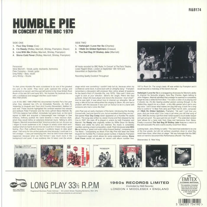 Back cover — HUMBLE PIE — In Concert At The BBC 1970