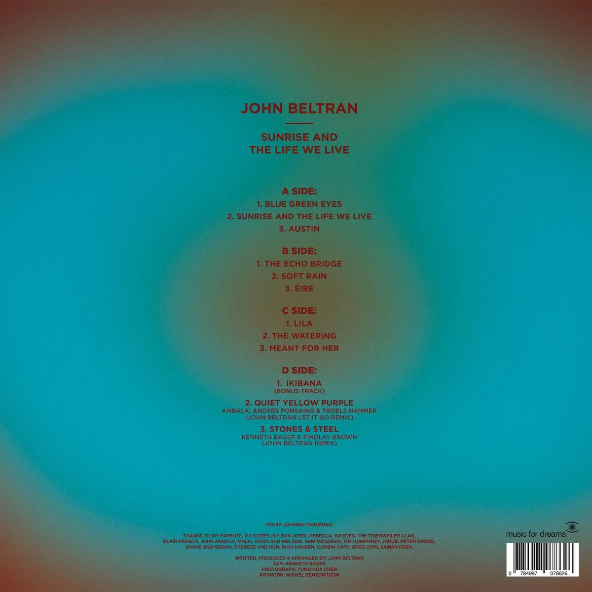 Back cover — John Beltran — Sunrise And The Way We Live (LP 2x12")