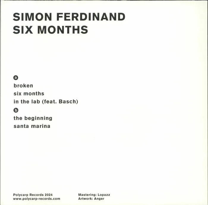Обратная сторона обложки — Simon FERDINAND — Six Months