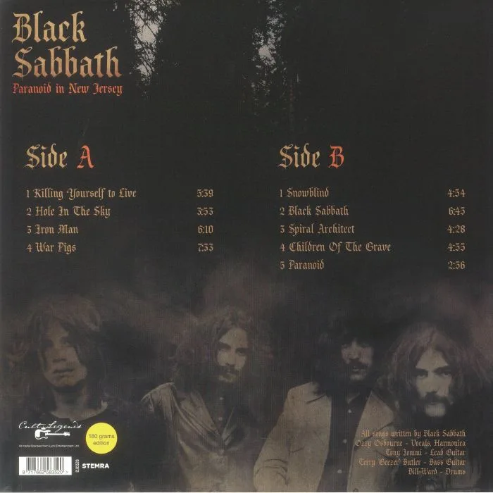 Back cover — BLACK SABBATH — Paranoid In New Jersey