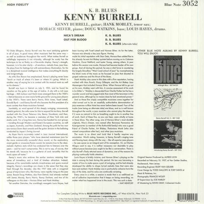 Back cover — Kenny BURRELL — KB Blues (Tone Poet Series) (mono)