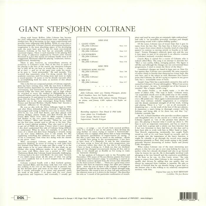 Обратная сторона обложки — John COLTRANE — Giant Steps
