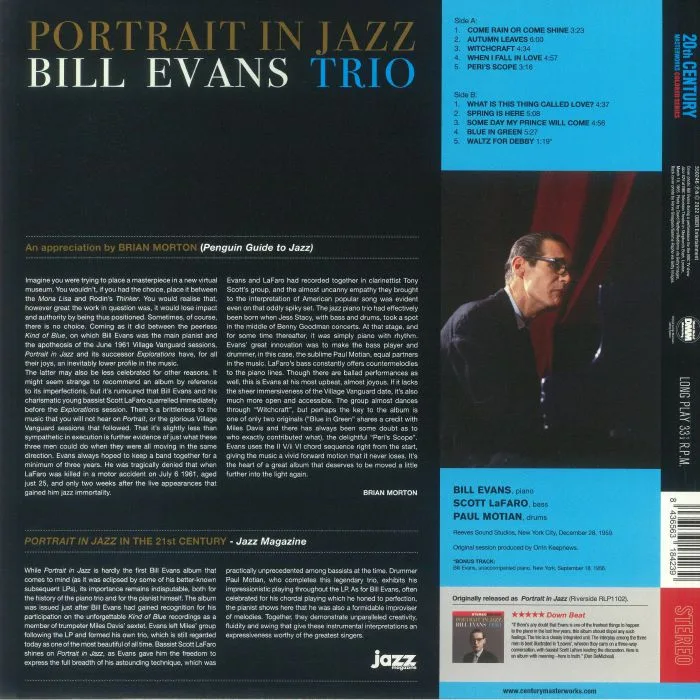 Back cover — BILL EVANS TRIO — Portrait In Jazz