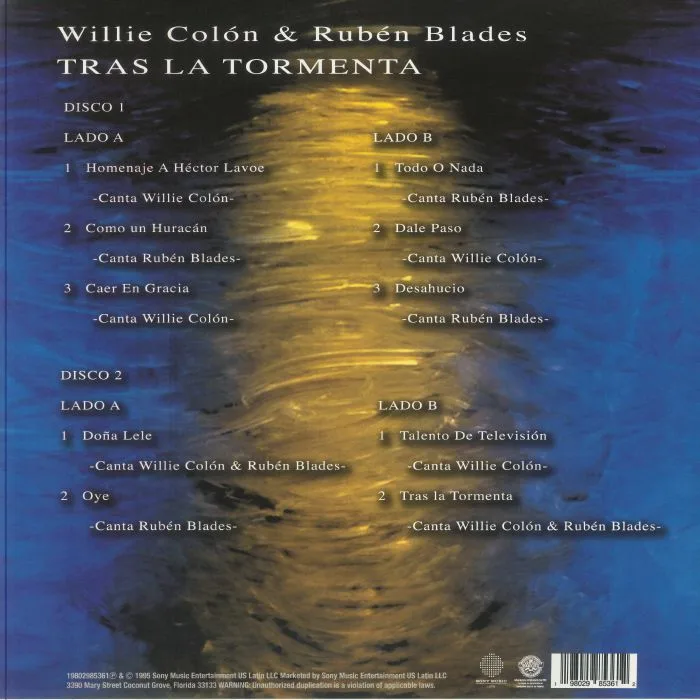 Обратная сторона обложки — Willie COLON / RUBEN BLADES — Tras La Tormenta (reissue)