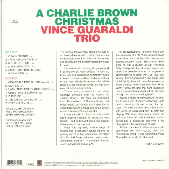 Обратная сторона обложки — VINCE GUARALDI TRIO — A Charlie Brown Christmas (Soundtrack)